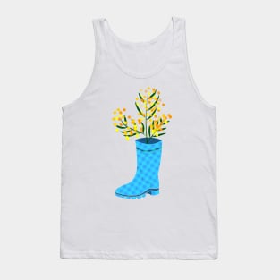 Rubber boots Wellies blue checkered Wellington boots and mimosa flower Tank Top
